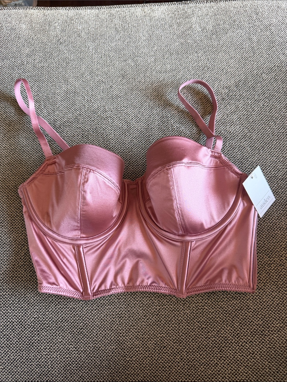 NWT Auden Satin Longline Bustier Bra in Rose sz M